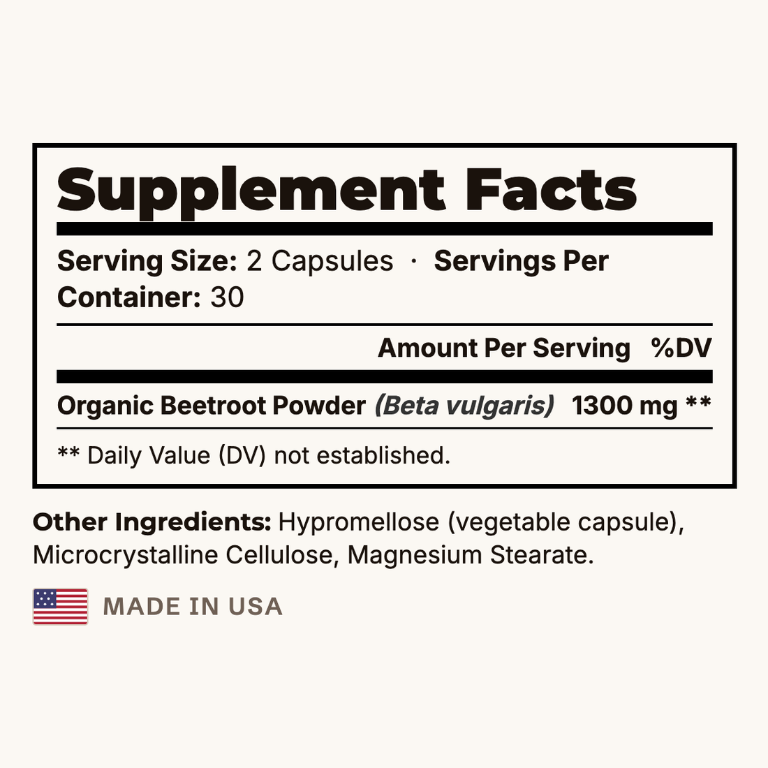Beetroot Supplement Facts panel