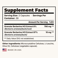 Berberine HCL Supplement Facts panel