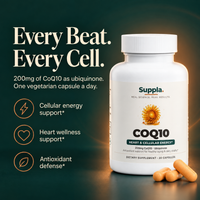 Suppla CoQ10 200mg ubiquinone for cellular energy, heart and antioxidant support