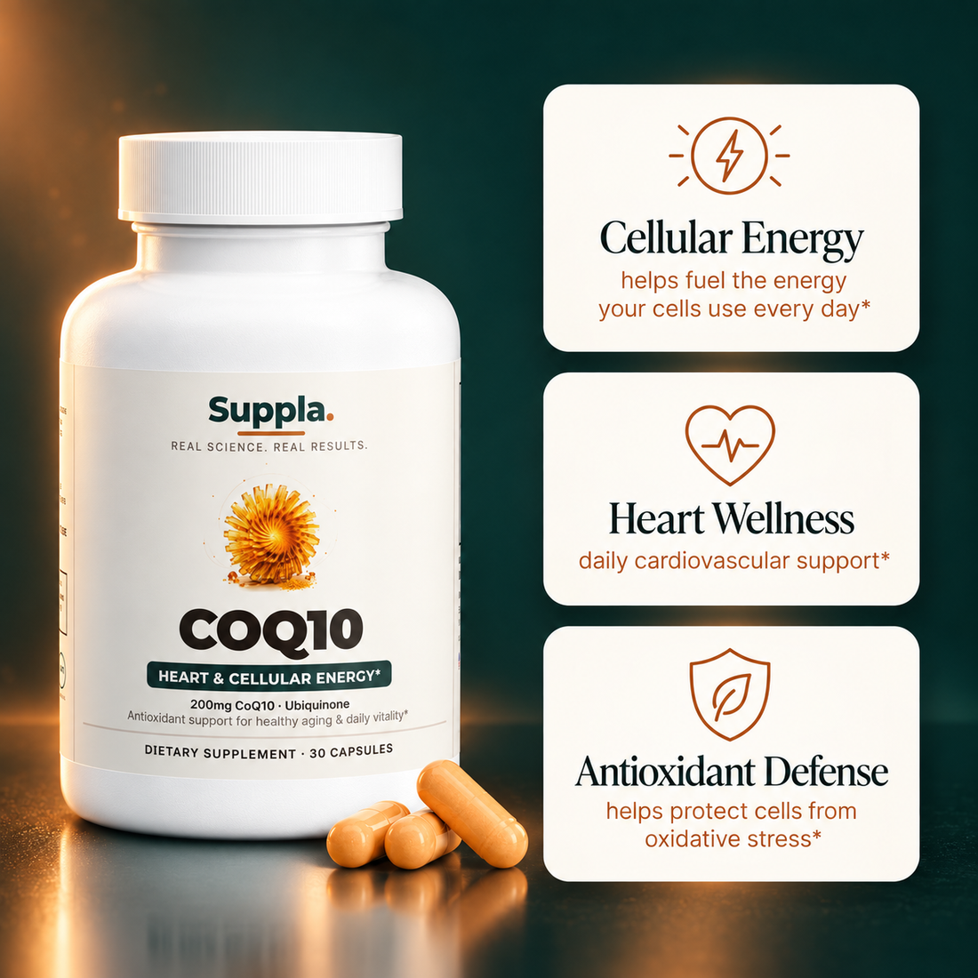 CoQ10 benefits for cellular energy, heart wellness and antioxidant support