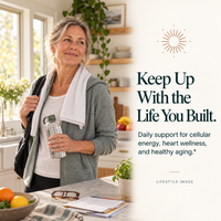 Active mature woman representing daily vitality and healthy aging support from CoQ10