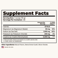 Creatine Hydration Supplement Facts panel