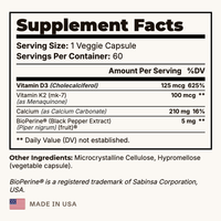 D3 + K2 Bone & Heart Support Supplement Facts panel