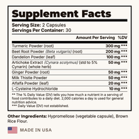 Liver Support Supplement Facts panel