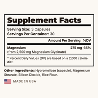Magnesium Glycinate Supplement Facts panel