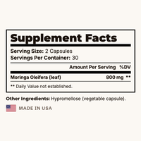 Moringa Supplement Facts panel