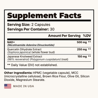 NAD+ Cellular Energy & Longevity Supplement Facts panel