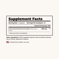 NMN Supplement Facts panel