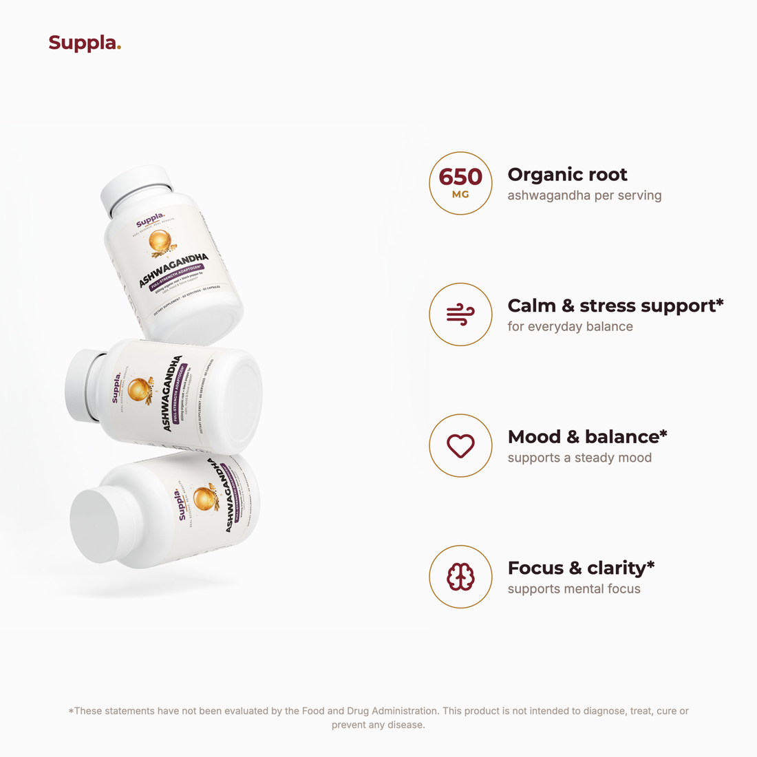 Suppla Ashwagandha key benefits and dose