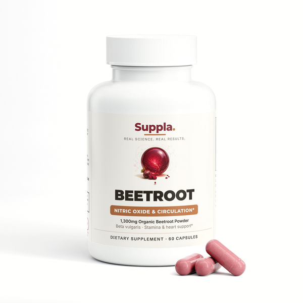 Suppla Beetroot, Nitric Oxide and Circulation, 1300mg organic beetroot, 60 capsules bottle