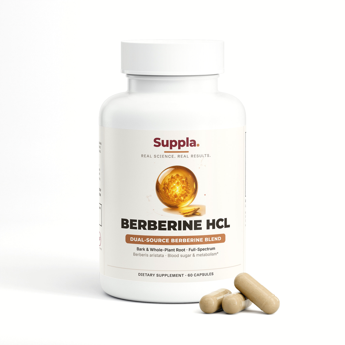 Suppla Berberine HCL, Dual-Source Berberine Blend, Blood Sugar & Metabolism, 60 capsules bottle