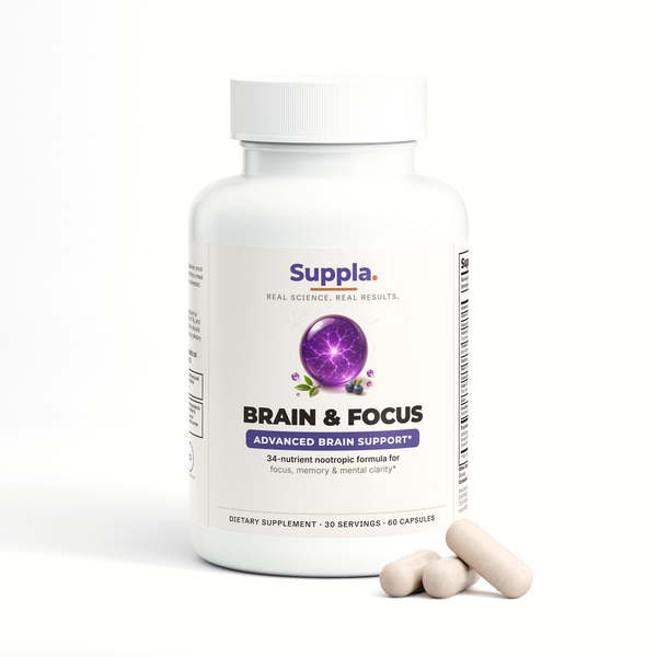 Suppla Brain & Focus Formula, Advanced Brain Support, memory and mental clarity, 60 capsules bottle