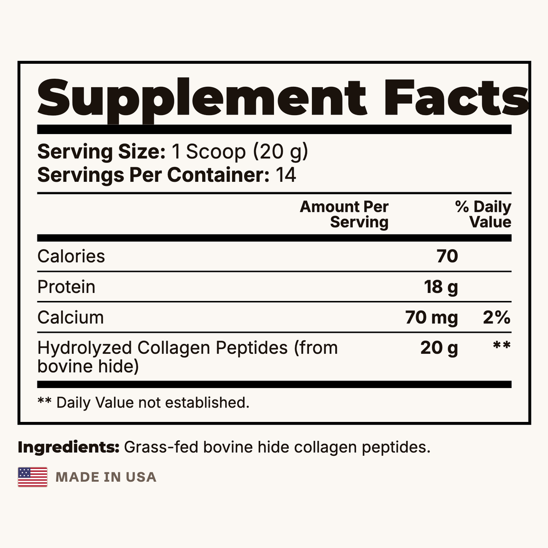 Suppla Collagen Peptides Supplement Facts panel