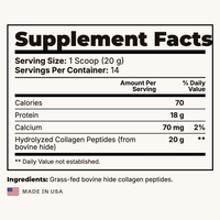 Suppla Collagen Peptides Supplement Facts panel