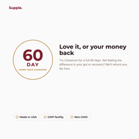 Suppla Colostrum 60-day money-back guarantee and quality badges