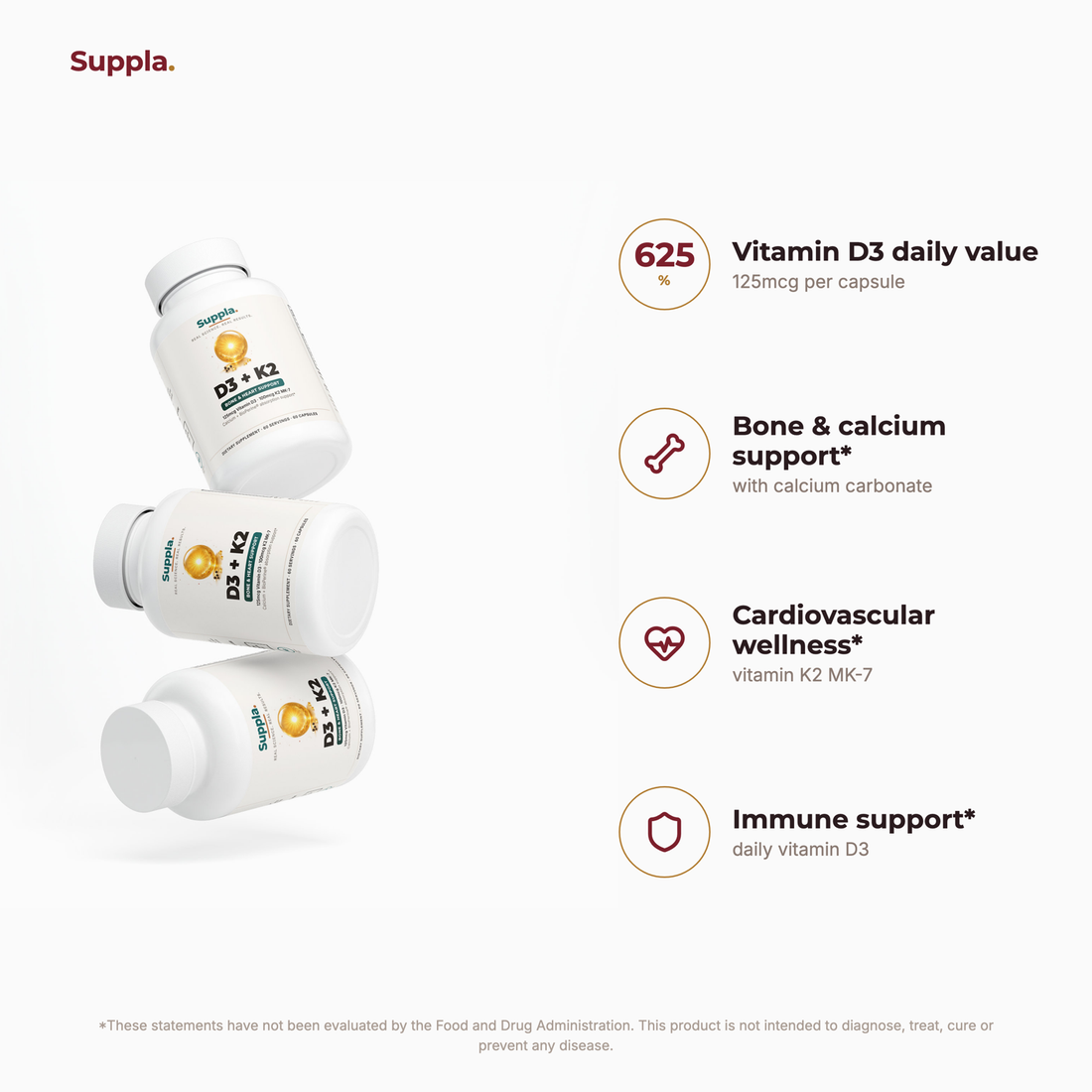 Suppla D3 + K2 key benefits and dose