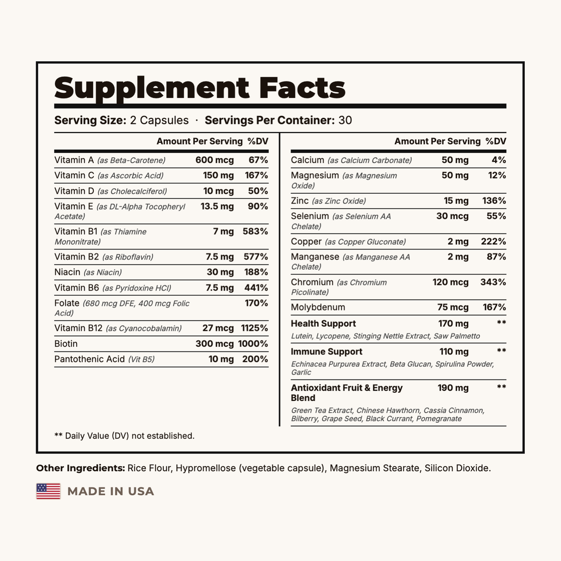 Suppla Daily Foundation Supplement Facts panel