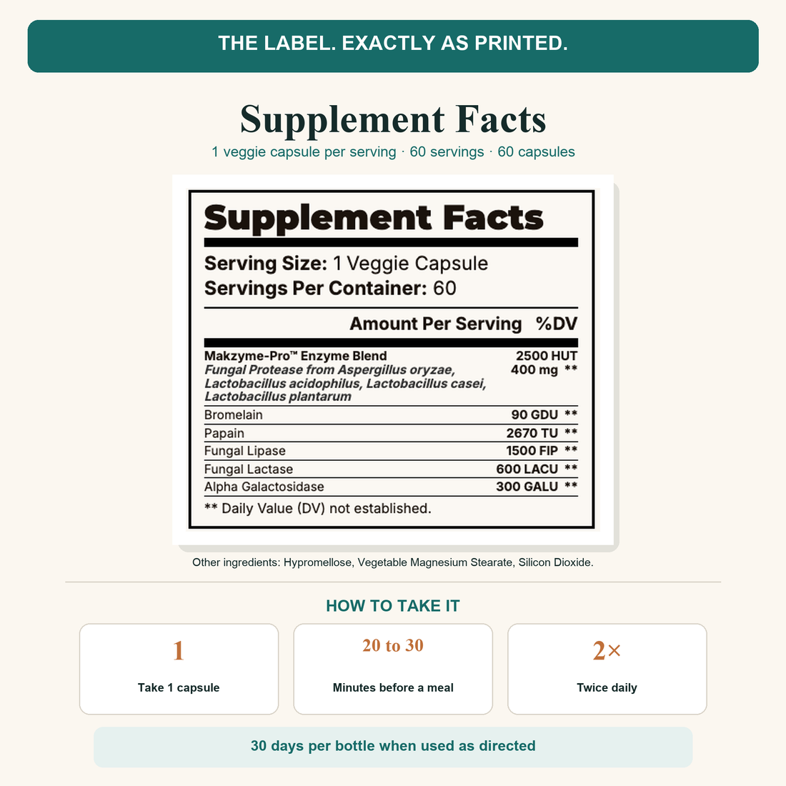 Suppla Digestive Enzymes Supplement Facts and suggested use