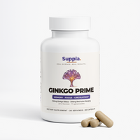 Suppla Ginkgo Biloba and Red Asian Ginseng supplement bottle with vegetarian capsules