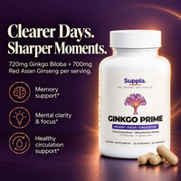Ginkgo Biloba 720mg and Red Asian Ginseng 700mg for memory and focus support