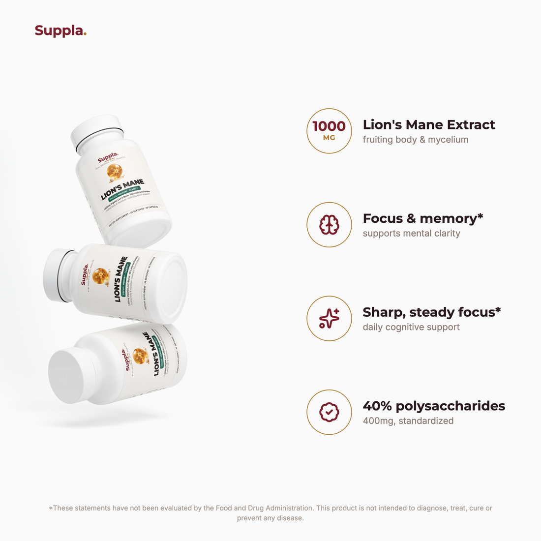 Suppla Lion's Mane key benefits and dose