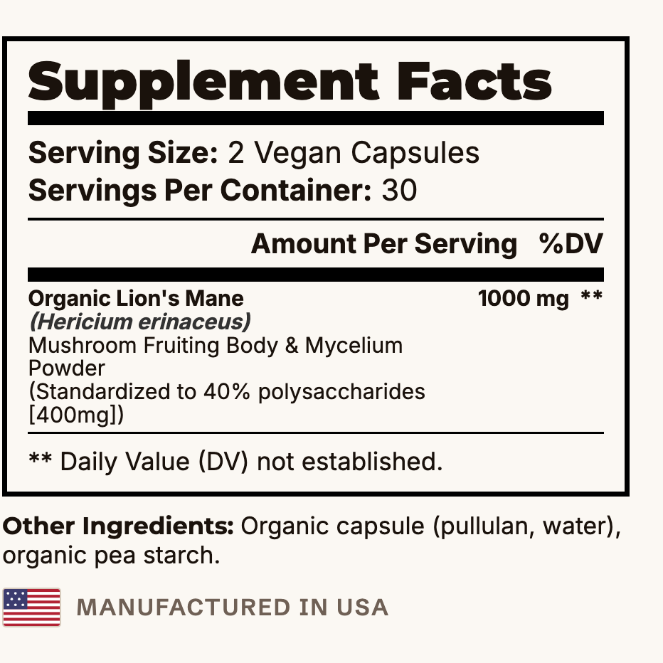 Suppla Lion's Mane Supplement Facts