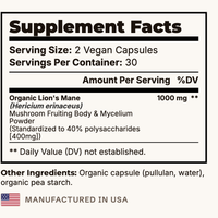 Suppla Lion's Mane Supplement Facts
