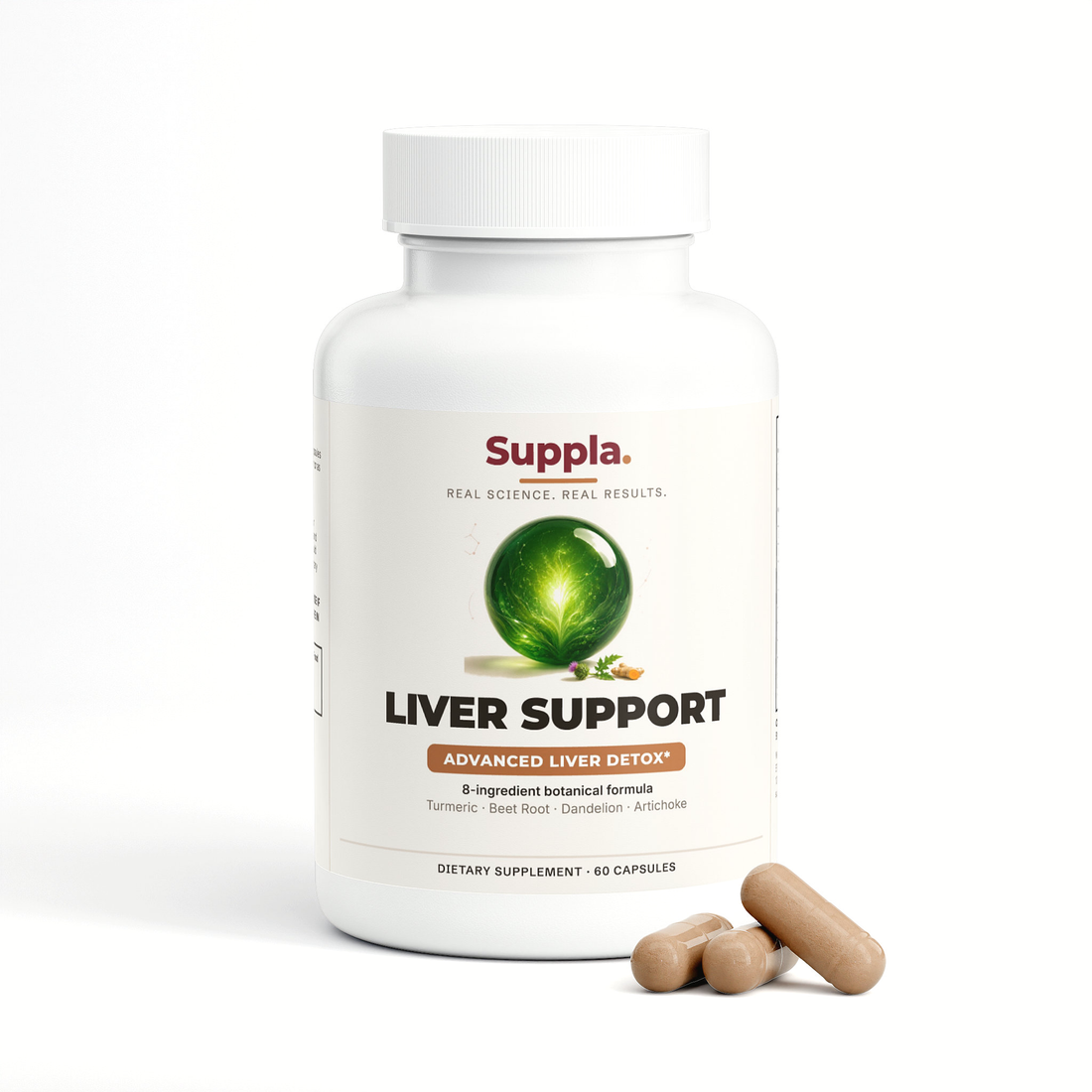 Suppla Liver Support, Advanced Liver Detox, 8-ingredient botanical formula, 60 capsules bottle