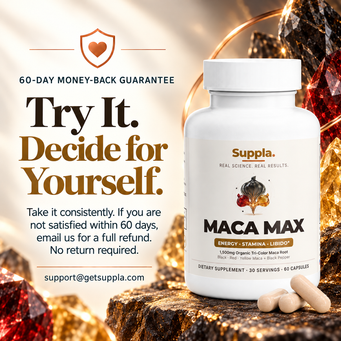 Suppla Maca Max 60-day money-back guarantee