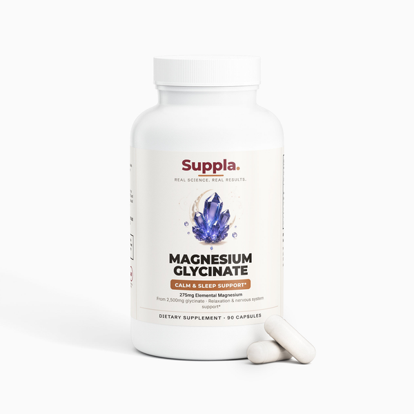 Suppla Magnesium Glycinate 275mg, Calm & Sleep Support, 90 vegan capsules bottle