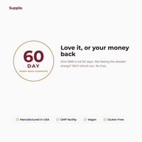Suppla NMN 60-day money-back guarantee and quality badges