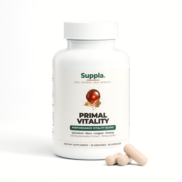 Suppla Primal Vitality, Performance Vitality Blend, 1000mg epimedium and 7 botanicals, 60 capsules bottle