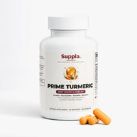 Suppla Prime Turmeric joint and turmeric supplement bottle, front packshot, 60 capsules