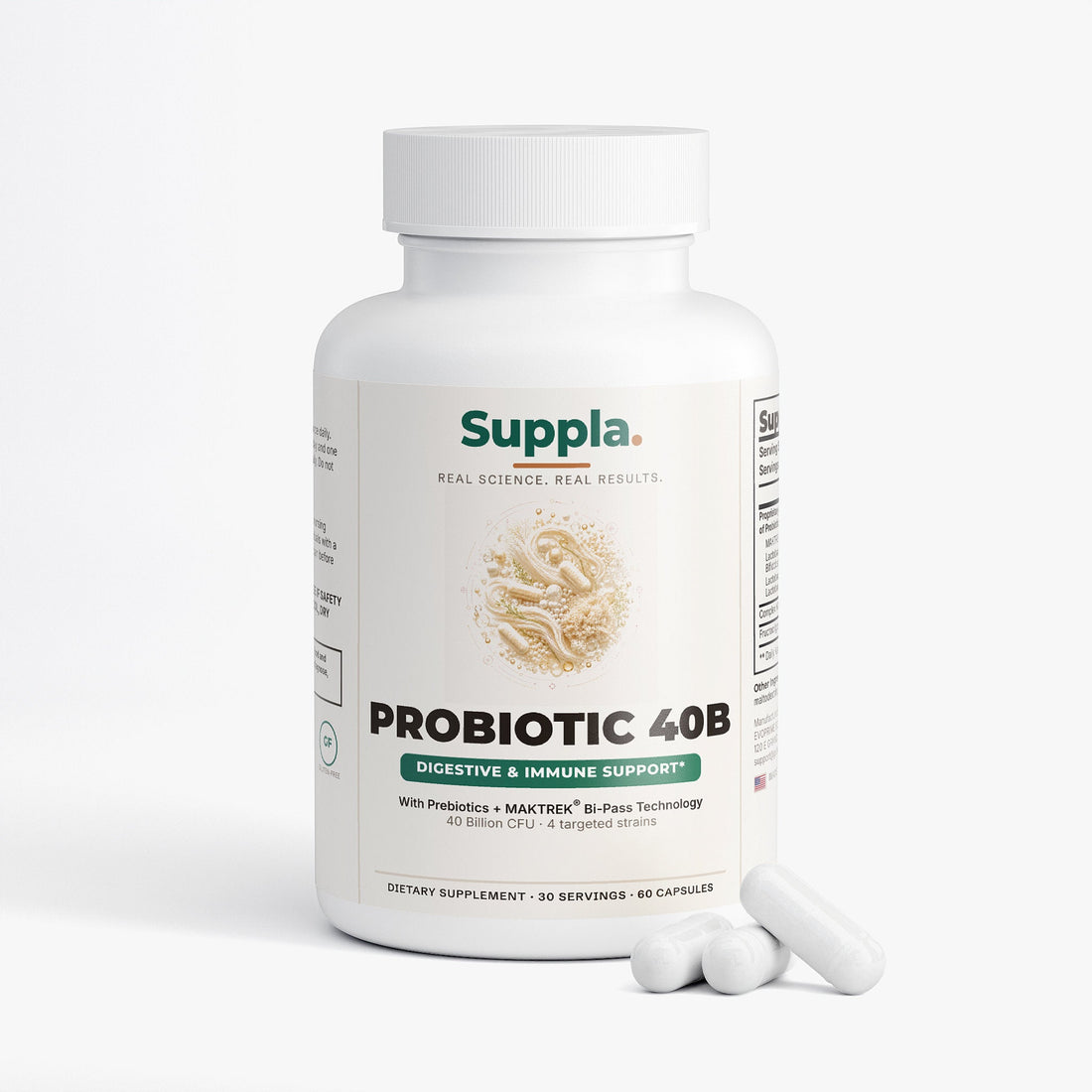 Suppla Probiotic 40B + Prebiotics supplement bottle