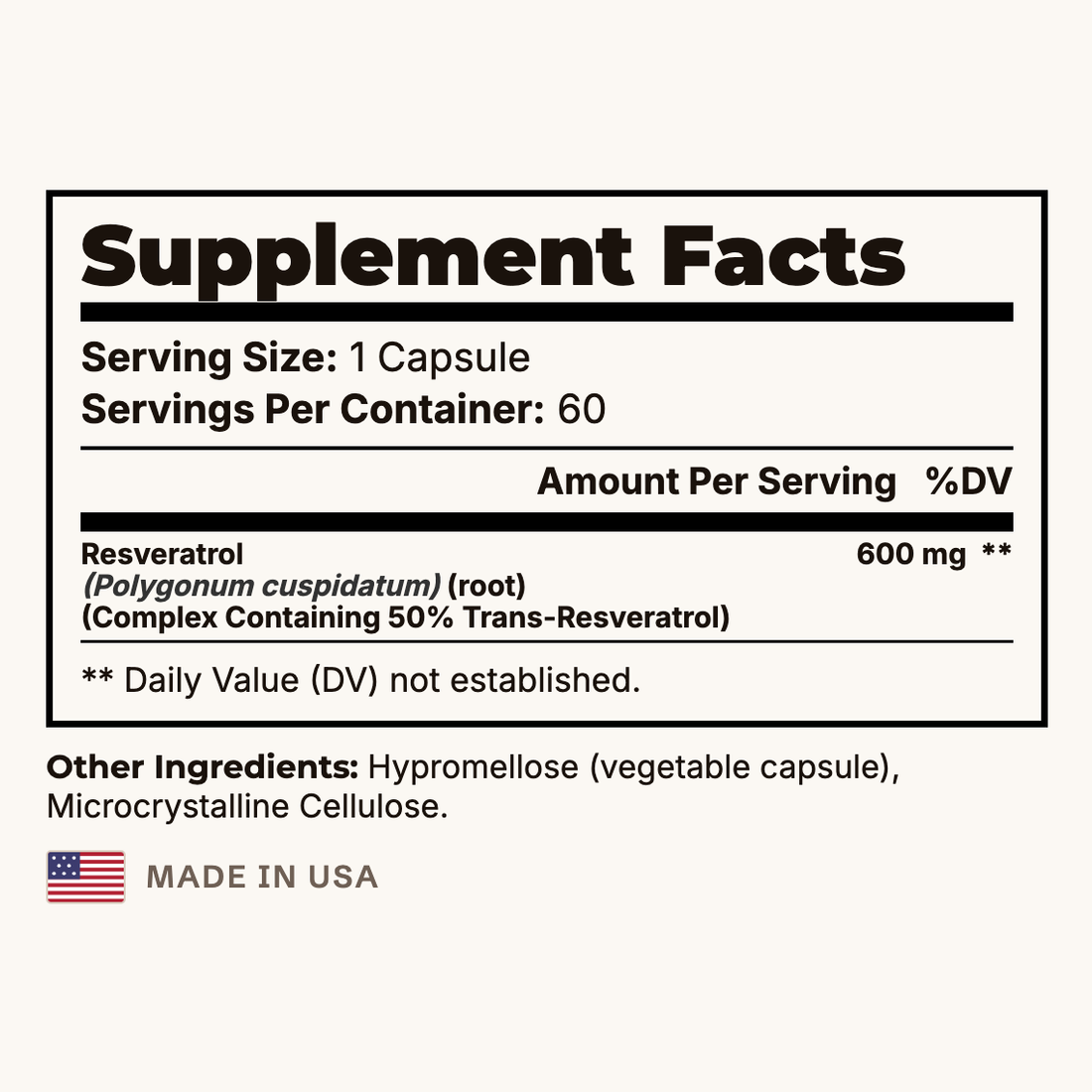 Suppla Resveratrol Supplement Facts