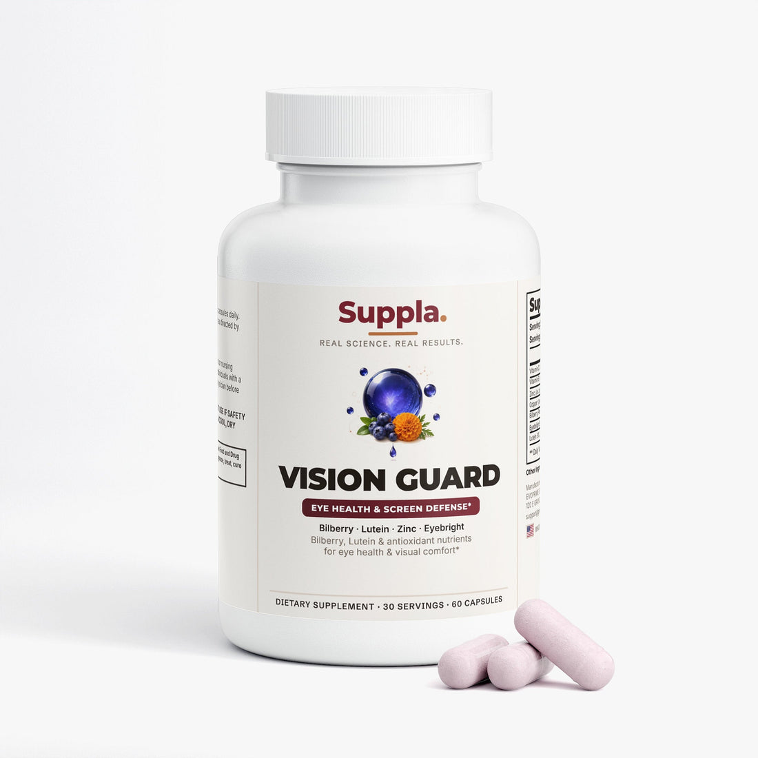 Suppla Vision Guard eye health supplement bottle, front packshot, 60 capsules